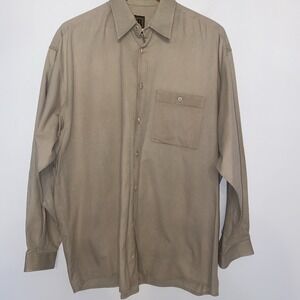 Bruno B Men's Shirt Tan Beige Linen Blend Button Down Roll Tab XL